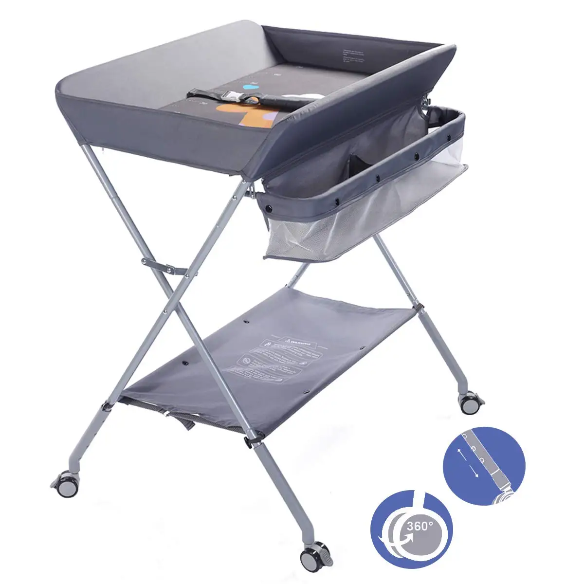 Portable Folding Baby Changing Table with Wheels, Adjustable Height, Safety Belt, Large Storage, Gray
Portable Folding Baby Changing Table with Wheels, Adjustable Height, Safety Belt, Large Storage, Gray