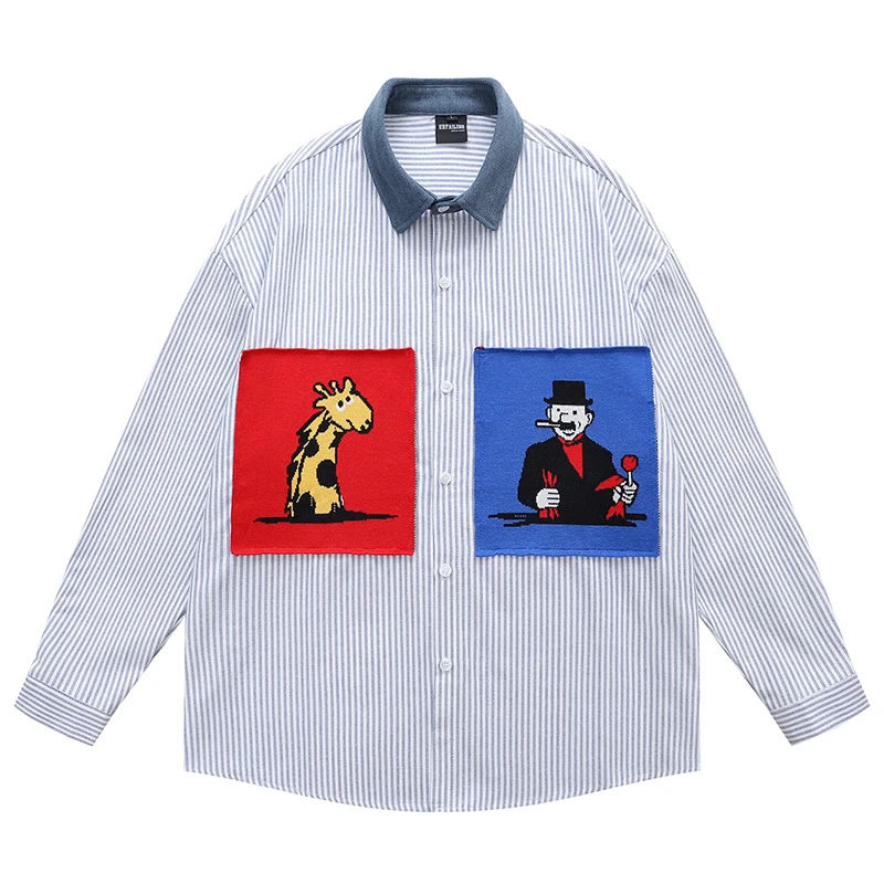 Men’s Striped Shirt Long Sleeve Button Up Casual Loose Fit Cartoon Giraffe Magician Graphic Patchwork Streetwear Top Clothing
Men’s Striped Shirt Long Sleeve Button Up Casual Loose Fit Cartoon Giraffe Magician Graphic Patchwork Streetwear Top Clothing