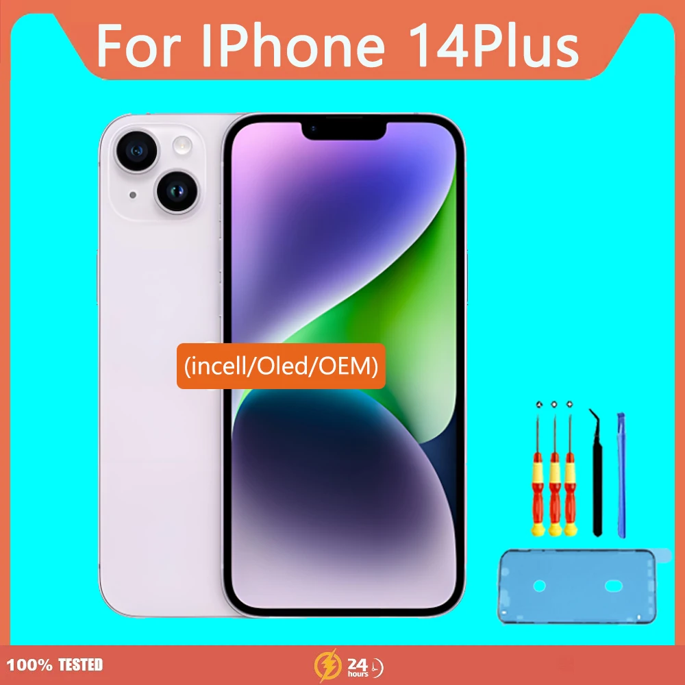 Сменный сенсорный экран Incell/OLED/OEM с дигитайзером, ЖК-дисплей для iPhone 14 Plus в сборе, ecran Face ID, настоящий тон, мягкий OLED
Сменный сенсорный экран Incell/OLED/OEM с дигитайзером, ЖК-дисплей для iPhone 14 Plus в сборе, ecran Face ID, настоящий тон, мягкий OLED