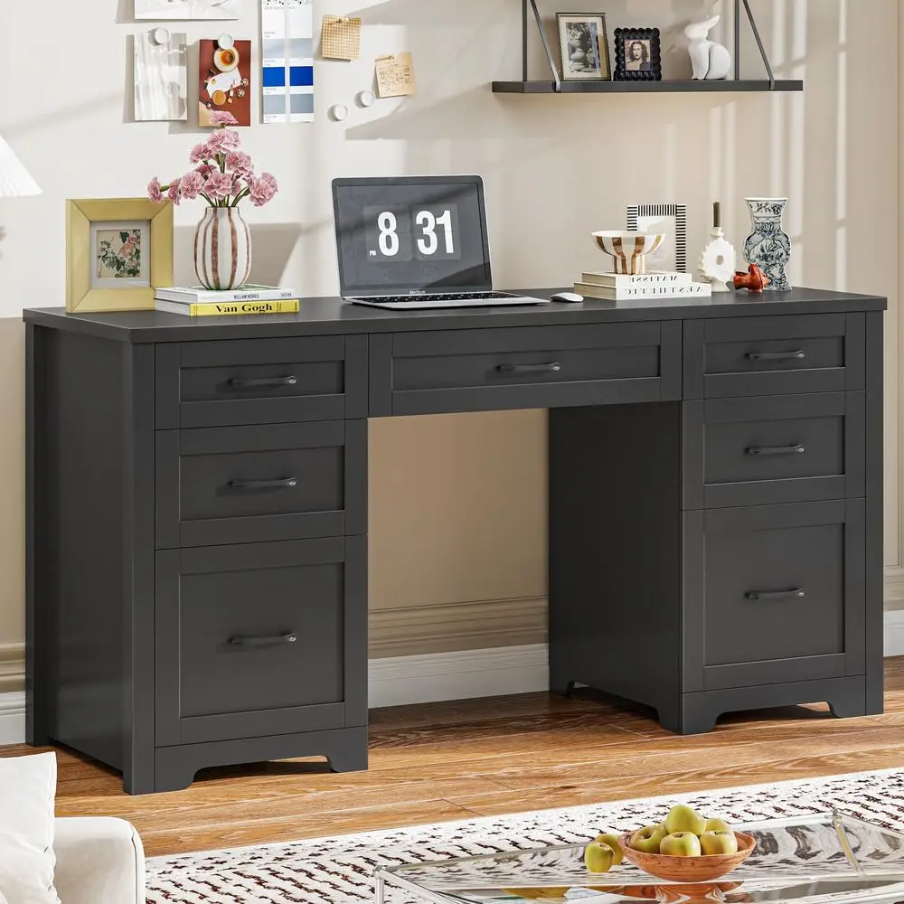Farmhouse 61 Executive Desk with 7 Drawers, Rustic Office Desk Computer Table with File Drawers, Wood Workstation for Home Offi
Farmhouse 61 Executive Desk with 7 Drawers, Rustic Office Desk Computer Table with File Drawers, Wood Workstation for Home Offi