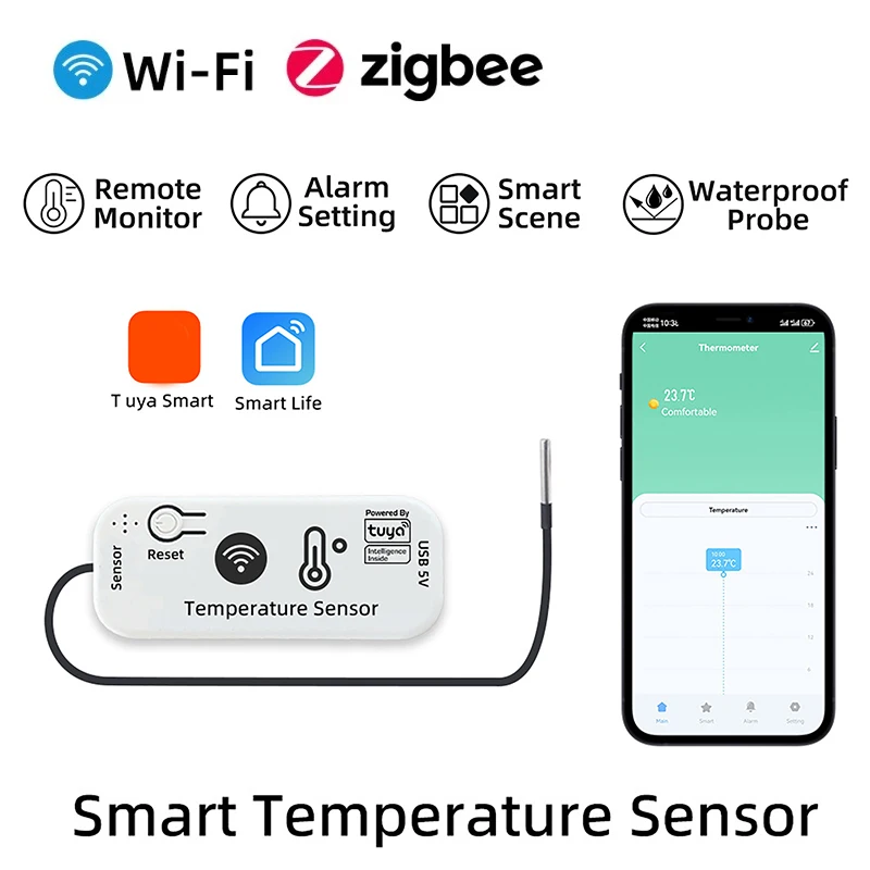 Tuya Smart WiFi /Zigbee Temperature Sensor -20°C to 105°C Remote Monitoring Alarm Alerts Smart Home Thermometer Smart Life APP
Tuya Smart WiFi /Zigbee Temperature Sensor -20°C to 105°C Remote Monitoring Alarm Alerts Smart Home Thermometer Smart Life APP