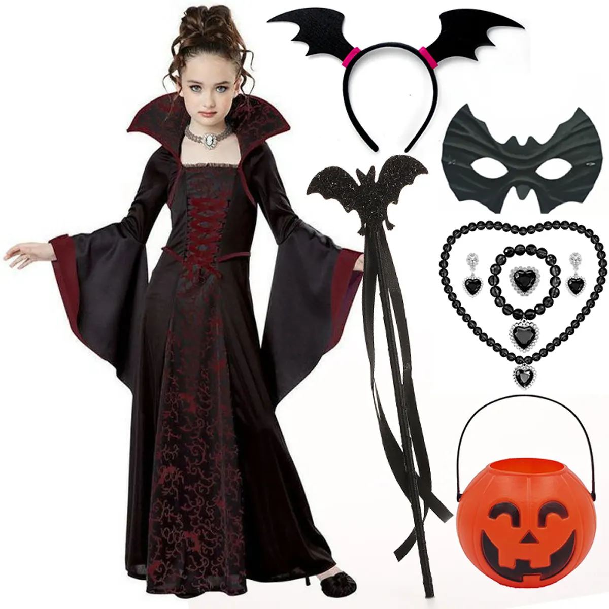 2025 Classic Retro Medieval Clothing Halloween Carnival Girl Cosplay Witch Vampire Horror Gothic Bat Dress + Accessories Set
2025 Classic Retro Medieval Clothing Halloween Carnival Girl Cosplay Witch Vampire Horror Gothic Bat Dress + Accessories Set