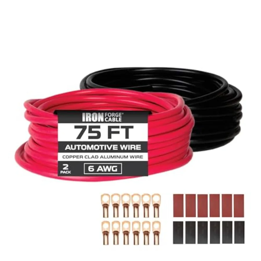 150 ft 6 Gauge Wire - 2 Pack 75ft Copper Clad Aluminum Primary Cable 6 AWG Heavy Duty with Wire Lug Terminal Connectors and Hea
150 ft 6 Gauge Wire - 2 Pack 75ft Copper Clad Aluminum Primary Cable 6 AWG Heavy Duty with Wire Lug Terminal Connectors and Hea
