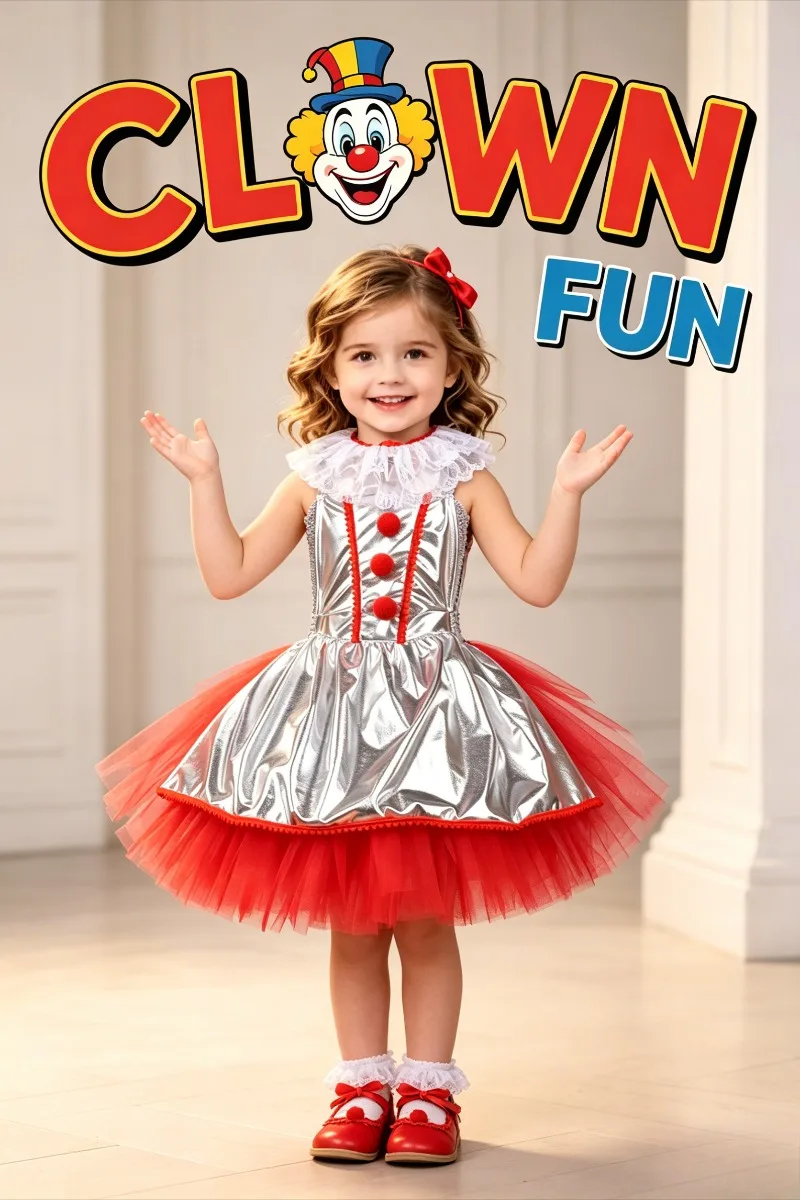 Clown Themed Sparkly Tulle Tutu Dress Outfit, Cosplay Costume for Halloween Birthday Carnival Holiday Stage Fancy Party Wear
Clown Themed Sparkly Tulle Tutu Dress Outfit, Cosplay Costume for Halloween Birthday Carnival Holiday Stage Fancy Party Wear