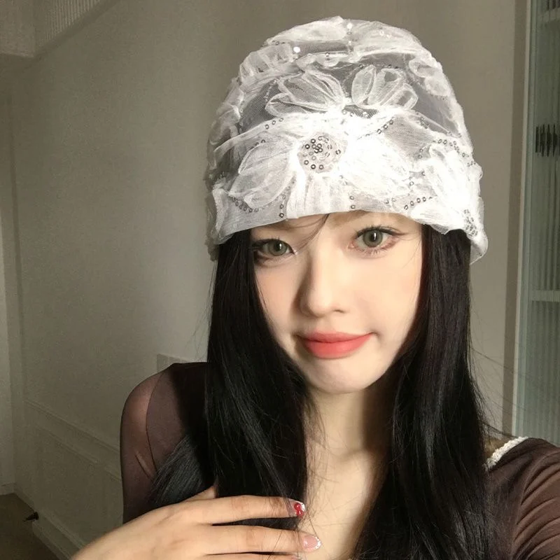 Women's Lace Mesh Beanie with Sequin Flowers Summer Sheer Pullover Hat Vintage French Style Skull Cap
Women's Lace Mesh Beanie with Sequin Flowers Summer Sheer Pullover Hat Vintage French Style Skull Cap