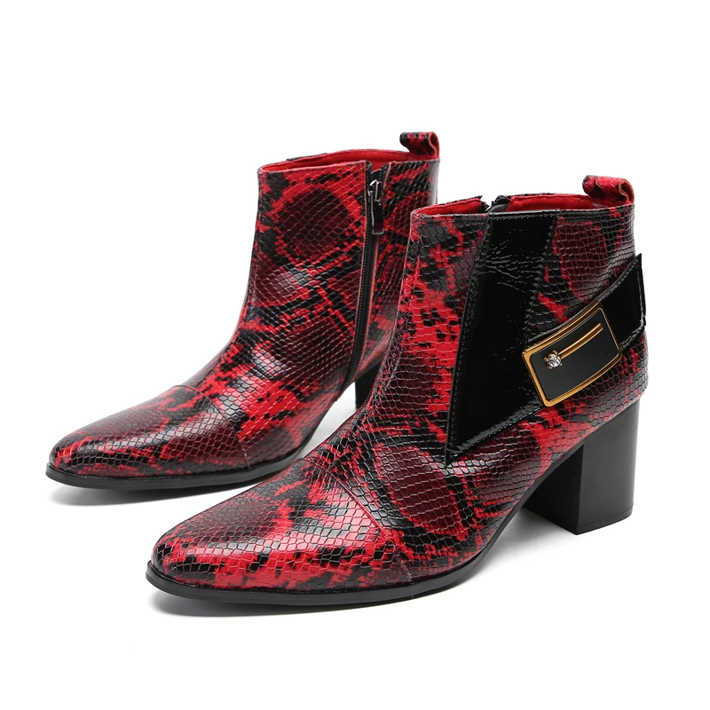 Snake Print Side Zipper Ankle Boots Men High Heels Business Genuine Leather Mid Calf Dress Shoes Business Formal for Man Red
Snake Print Side Zipper Ankle Boots Men High Heels Business Genuine Leather Mid Calf Dress Shoes Business Formal for Man Red