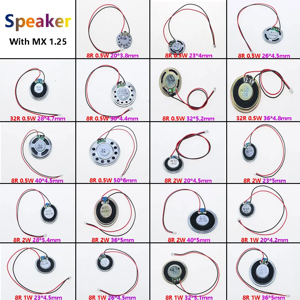 1Piece 8 / 32 Ohms 8R 32R 0.5W 1W 2W Diameter 20 23 26 28 30 32 36 40 50 MM Ultra-thin Speaker MX DuPont Line 1.25 Terminal
1Piece 8 / 32 Ohms 8R 32R 0.5W 1W 2W Diameter 20 23 26 28 30 32 36 40 50 MM Ultra-thin Speaker MX DuPont Line 1.25 Terminal