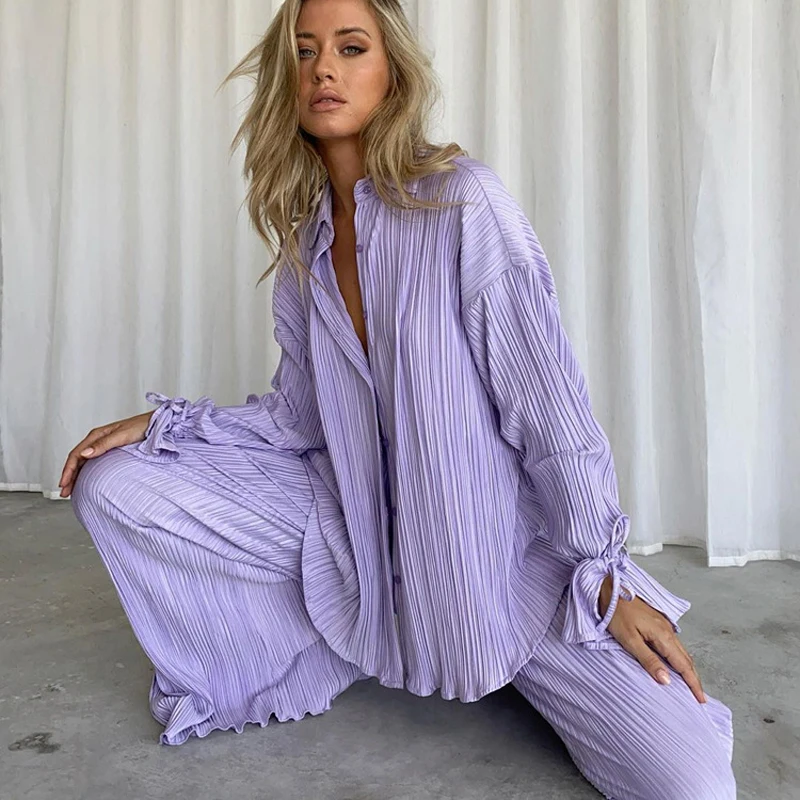 NHKDSASA Women's Pajamas Suit Fashion Long Sleeve Blouse 2 Piece Sets Womens Outfits Casual Loose Black Pleated Pants Set 2023
NHKDSASA Women's Pajamas Suit Fashion Long Sleeve Blouse 2 Piece Sets Womens Outfits Casual Loose Black Pleated Pants Set 2023