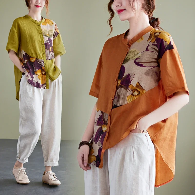 Summer Women Patchwork Short Sleeve Cotton Linen White Orange Yellow Purple Top Shirt , Woman Iiregular Loose Tops Shirts
Summer Women Patchwork Short Sleeve Cotton Linen White Orange Yellow Purple Top Shirt , Woman Iiregular Loose Tops Shirts