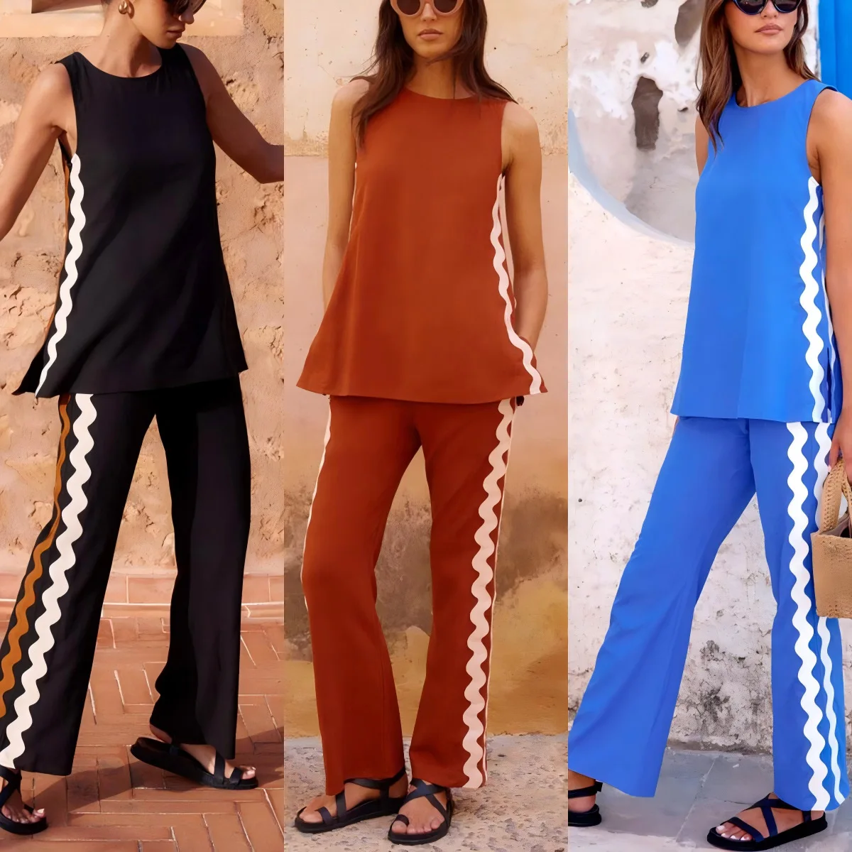 New Women's Two-piece Sleeveless Top, Straight Leg Pocket Pants Casual Set for Summer 2025
New Women's Two-piece Sleeveless Top, Straight Leg Pocket Pants Casual Set for Summer 2025