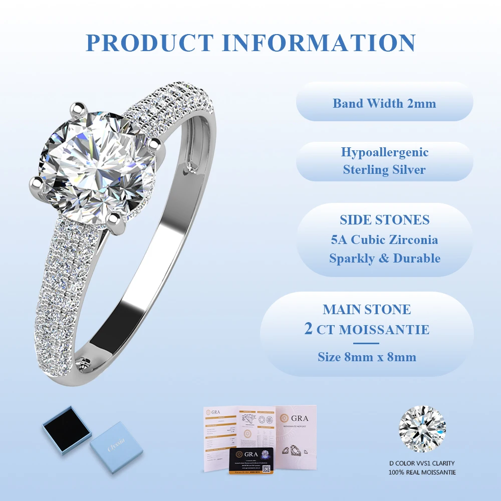 Classic 2.0ct Moissanite Diamand Wedding Band Rring for Women White Gold Color 925 Sterling Silver Jewelry Accessories
Classic 2.0ct Moissanite Diamand Wedding Band Rring for Women White Gold Color 925 Sterling Silver Jewelry Accessories