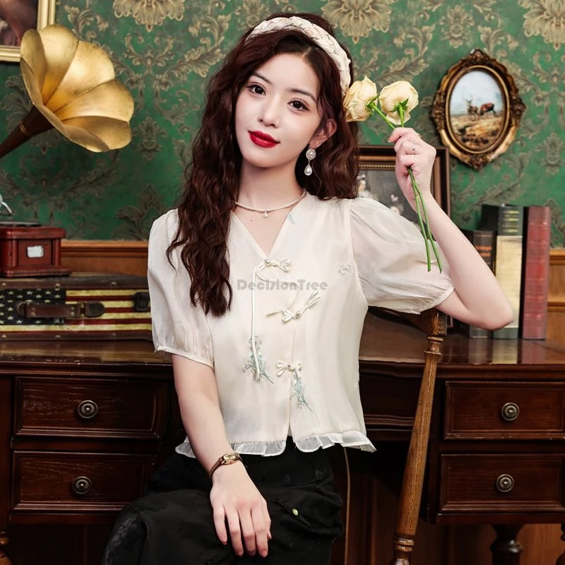 2025 new chinese-style women embroidered cheongsam button shirt for summer puffed sleeves short sleeved style tang suit blouse
2025 new chinese-style women embroidered cheongsam button shirt for summer puffed sleeves short sleeved style tang suit blouse