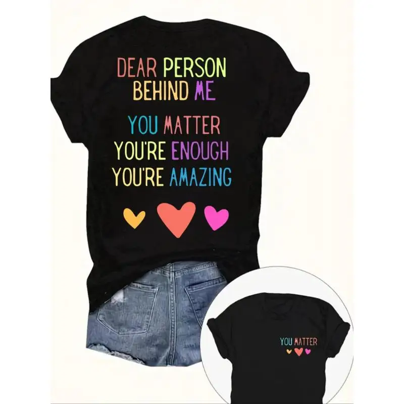 Women's Letter & Heart Print Round Neck Graphic Tee, T Shirts for Women, Vintage Trendy Casual Short Sleeve T-shirt For Daily
Women's Letter & Heart Print Round Neck Graphic Tee, T Shirts for Women, Vintage Trendy Casual Short Sleeve T-shirt For Daily