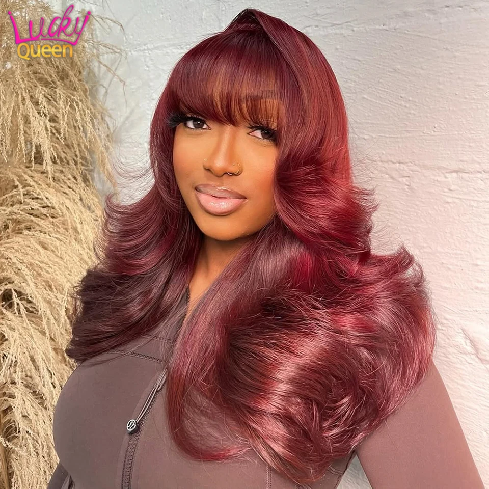 Red Wine Burgundy 180Density With Bangs Human Brazilian Hair Wigs Transparent 13X6 Pre Plucked For Women Lace Front 7X5 Glueless
Red Wine Burgundy 180Density With Bangs Human Brazilian Hair Wigs Transparent 13X6 Pre Plucked For Women Lace Front 7X5 Glueless
