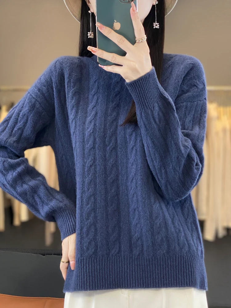 Woman Clothing O-Neck Sweater Thick Retro Jacquard 100%Merino Wool Knitwear Autumn Winter Cable Stitch Solid Color Female Tops
Woman Clothing O-Neck Sweater Thick Retro Jacquard 100%Merino Wool Knitwear Autumn Winter Cable Stitch Solid Color Female Tops