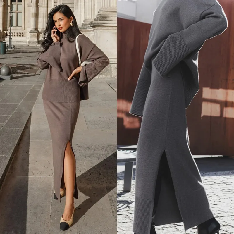 2025 Winter Women 2 Pieces Knitted Skirt Suit Soft Turtleneck Sweater Wide Skirt Casual Elegant Outfit Thick Knit Set For Ladies
2025 Winter Women 2 Pieces Knitted Skirt Suit Soft Turtleneck Sweater Wide Skirt Casual Elegant Outfit Thick Knit Set For Ladies