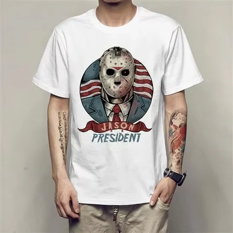 Европейская и американская футболка ужасов с бензопилой, пятница, 13-я маска, убийца Джейсона, летняя футболка с круглым вырезом и коротким рукавом для мужчин и женщин
Европейская и американская футболка ужасов с бензопилой, пятница, 13-я маска, убийца Джейсона, летняя футболка с круглым вырезом и коротким рукавом для мужчин и женщин