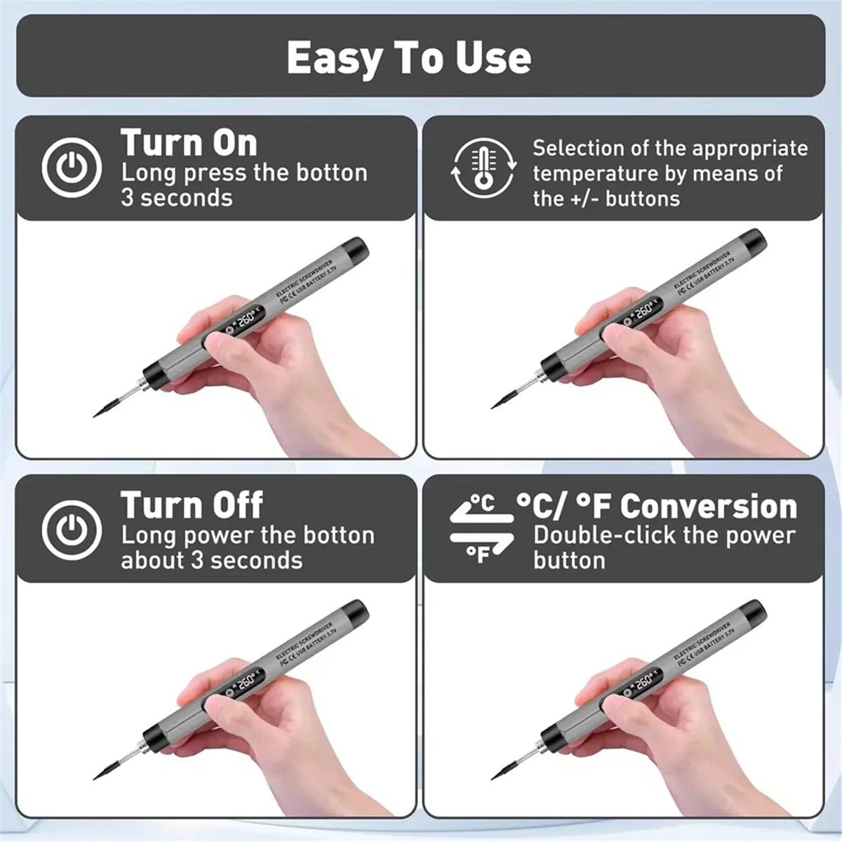 Mini Cordless Soldering Iron Kit USB Portable Soldering Iron with LCD Adjustable Temperature Soldering Kit GrayJAS
Mini Cordless Soldering Iron Kit USB Portable Soldering Iron with LCD Adjustable Temperature Soldering Kit GrayJAS