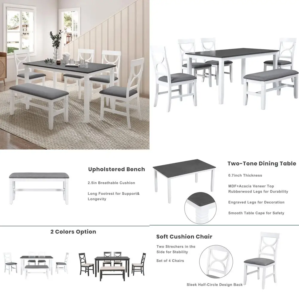 armhouse Dining Table Set or 6, armhouse Kitchen Table Set with 4 Upholstered Chairs and Long Bench or Kitchen, Dining Room, Gre
armhouse Dining Table Set or 6, armhouse Kitchen Table Set with 4 Upholstered Chairs and Long Bench or Kitchen, Dining Room, Gre