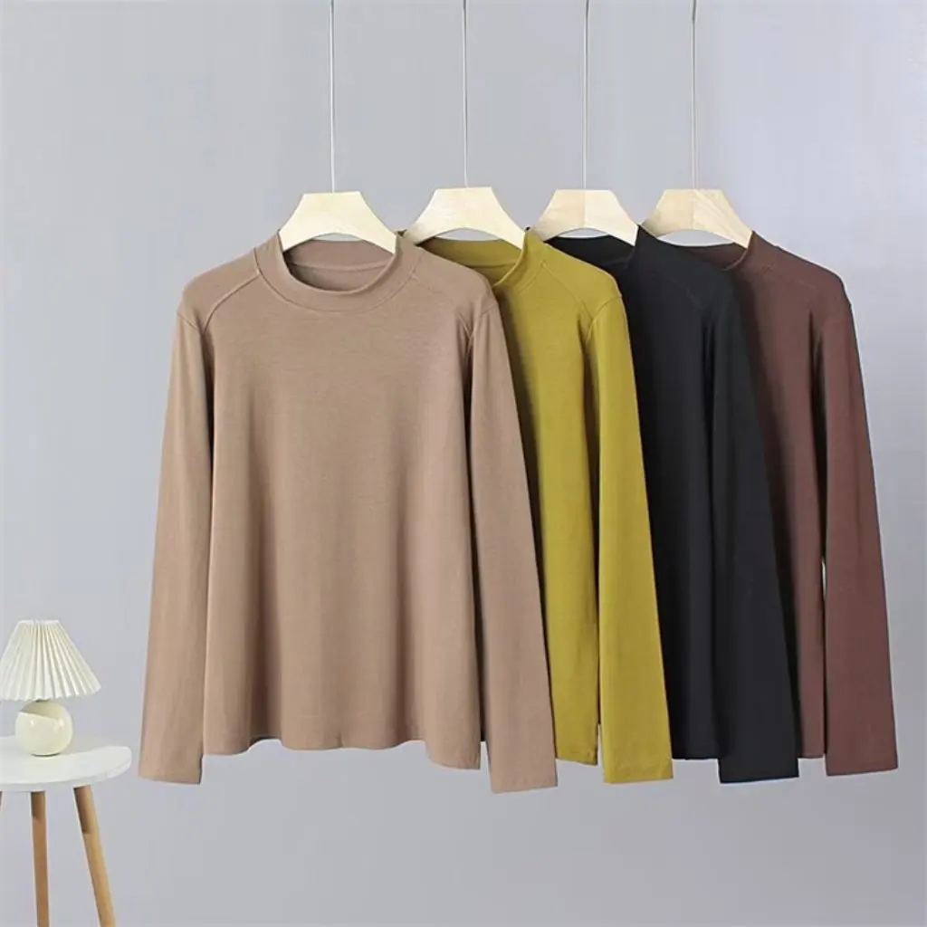 Женская рубашка с длинными рукавами больших размеров, зимняя мода для полных девушек, простой стиль, полуводолазка, теплый топ с внутренней нижней частью 
Женская рубашка с длинными рукавами больших размеров, зимняя мода для полных девушек, простой стиль, полуводолазка, теплый топ с внутренней нижней частью