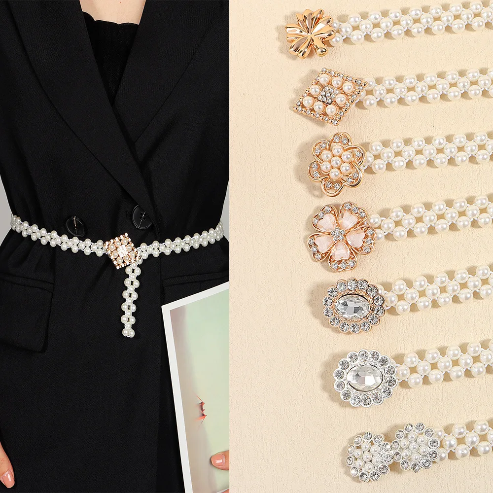 Elastic Pearl Waist Chain Diamond Flower Shape Decoration Dress Women's Fashion Accessory Single Circle Plastic Buckle
Elastic Pearl Waist Chain Diamond Flower Shape Decoration Dress Women's Fashion Accessory Single Circle Plastic Buckle