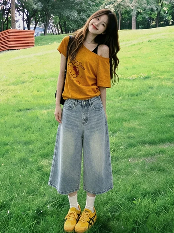 American Retro High Waist Knee-Length 7-Length Shorts Women's Summer New Loose Wide Leg Jeans Casual Cotton Blend Denim
American Retro High Waist Knee-Length 7-Length Shorts Women's Summer New Loose Wide Leg Jeans Casual Cotton Blend Denim