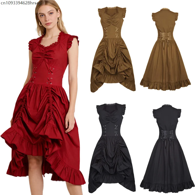 Women Medieval Retro Lace-Up Masquerade Ball Performance Gown Gothic Victorian Style Ruffled Dress Stage Costume
Women Medieval Retro Lace-Up Masquerade Ball Performance Gown Gothic Victorian Style Ruffled Dress Stage Costume