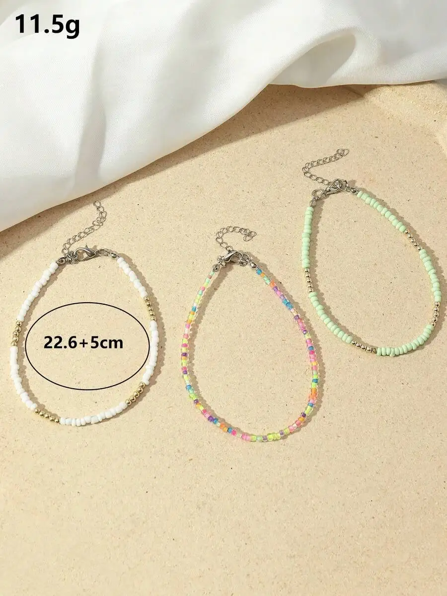 Three-Piece Beaded Ankle Jewelry Set With White, Rainbow, And Mint Color Block Patterns
Three-Piece Beaded Ankle Jewelry Set With White, Rainbow, And Mint Color Block Patterns