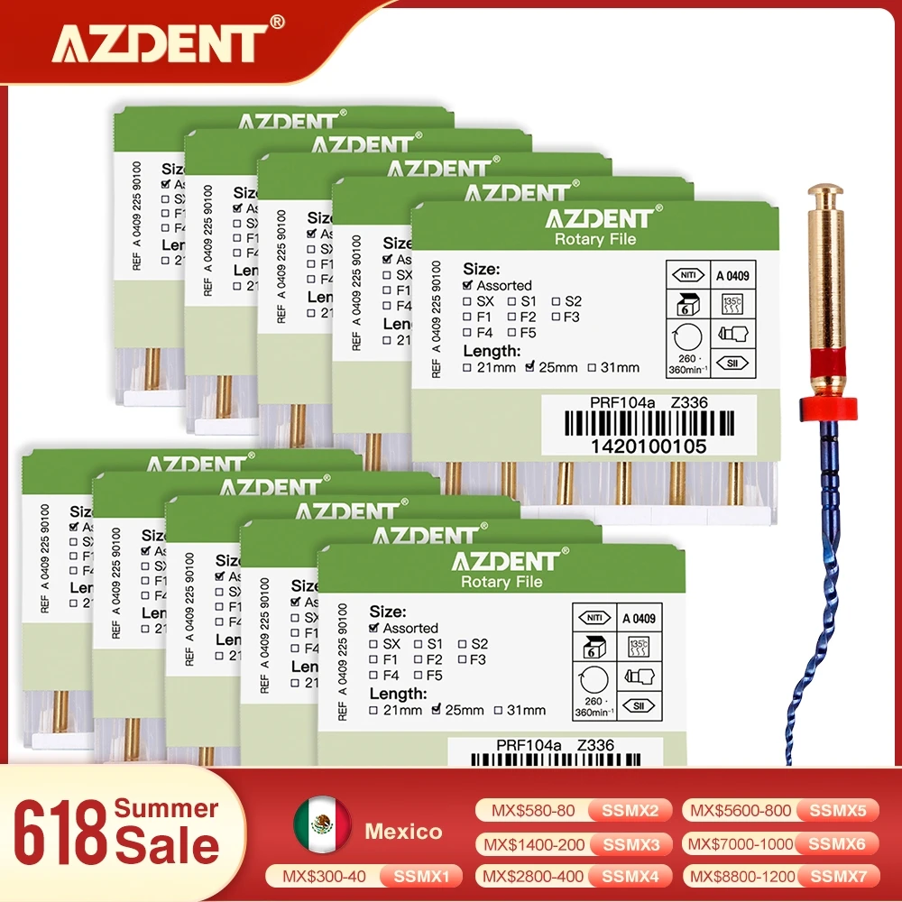 10 коробок AZDENT Dental Engine Use File NiTi Суперроторные термоактивированные эндодонтические файлы корня каналов 25 мм SX-F3 Стоматологические инструменты
10 коробок AZDENT Dental Engine Use File NiTi Суперроторные термоактивированные эндодонтические файлы корня каналов 25 мм SX-F3 Стоматологические инструменты