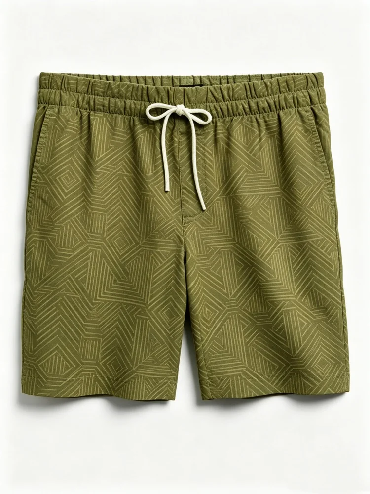 Men Olive Green Allover Geometric Line Print Drawstring Waist Casual Shorts With Side Pockets
Men Olive Green Allover Geometric Line Print Drawstring Waist Casual Shorts With Side Pockets