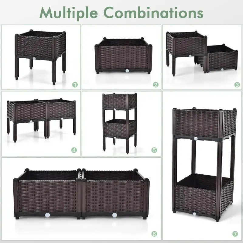 2 Set Elevated Plastic Raised Garden Bed Planter Kit for Flower Vegetable Grow-Brown
2 Set Elevated Plastic Raised Garden Bed Planter Kit for Flower Vegetable Grow-Brown