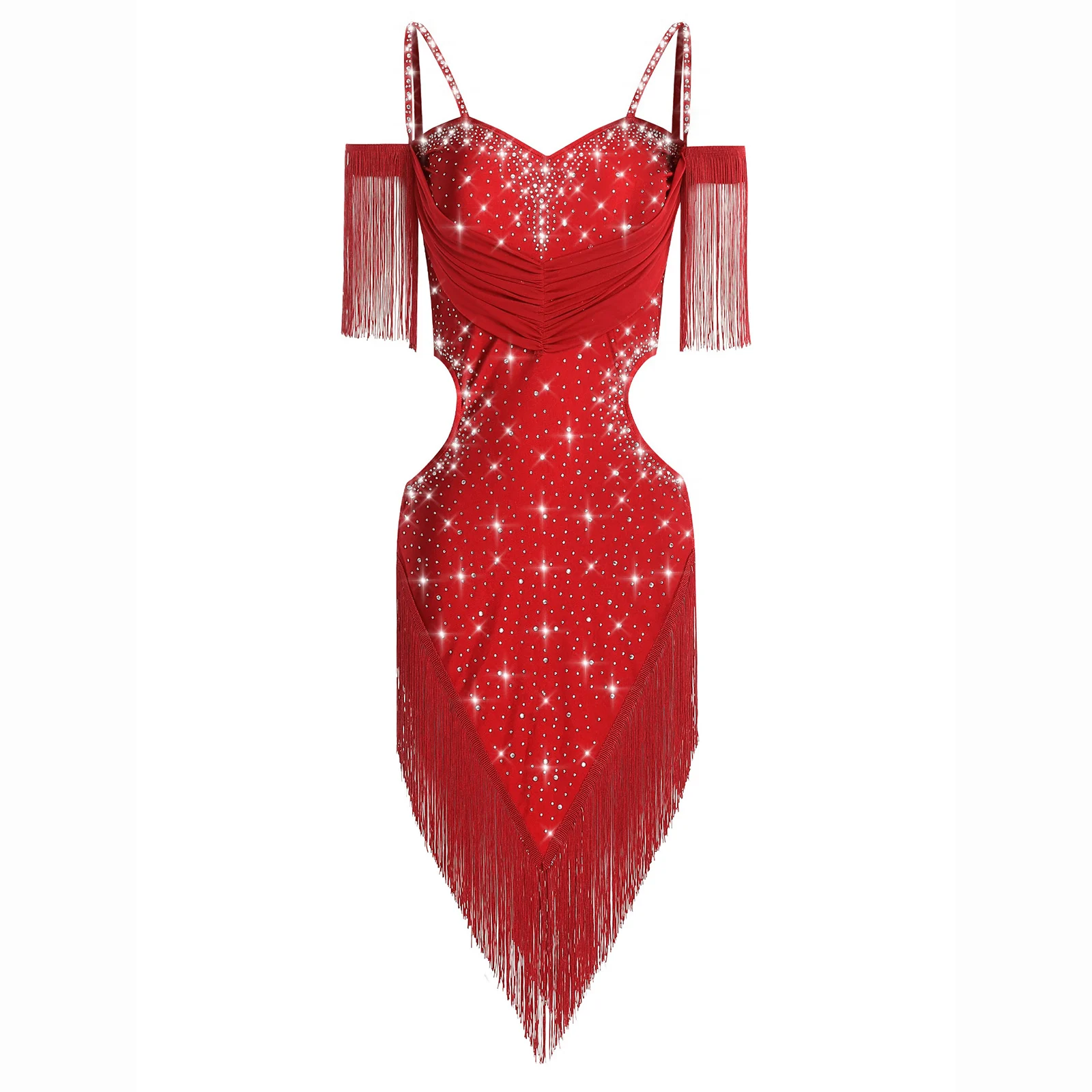 Women Glitter Fringe Latin Dance Dress Mesh Backless Design Spaghetti Straps Body Shaping Cutouts Stage Tango Cha Cha Costume
Women Glitter Fringe Latin Dance Dress Mesh Backless Design Spaghetti Straps Body Shaping Cutouts Stage Tango Cha Cha Costume