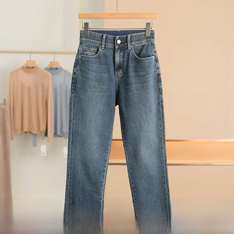 High Waist Wide Hip Nine-Tenths Jeans Simple Daily Style Women's Casual Straight Leg Cotton Stretch Denim Zipper Fly
High Waist Wide Hip Nine-Tenths Jeans Simple Daily Style Women's Casual Straight Leg Cotton Stretch Denim Zipper Fly
