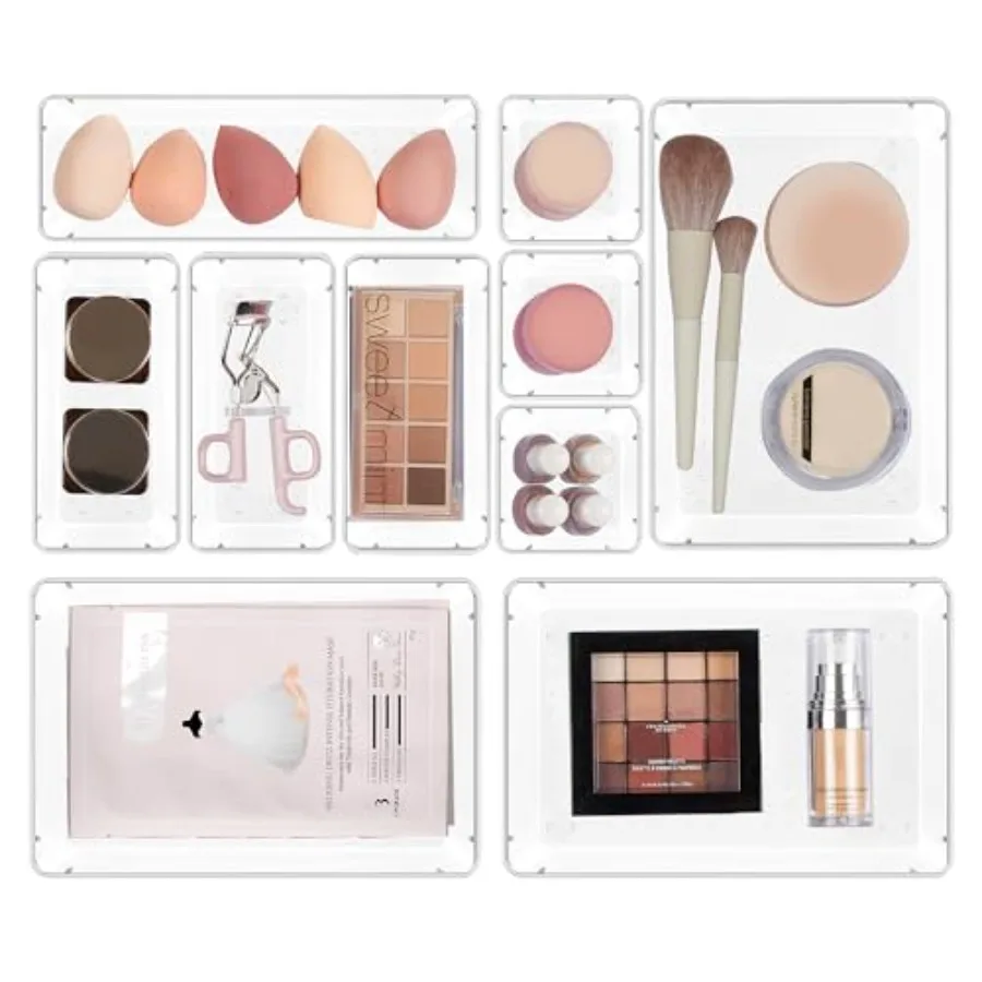 10 Pcs Makeup Drawer Organizer Bins Set, 4 Size Plastic Makeup and Vanity Organizer Trays, Clear Acrylic Vanity Storage Contain
10 Pcs Makeup Drawer Organizer Bins Set, 4 Size Plastic Makeup and Vanity Organizer Trays, Clear Acrylic Vanity Storage Contain
