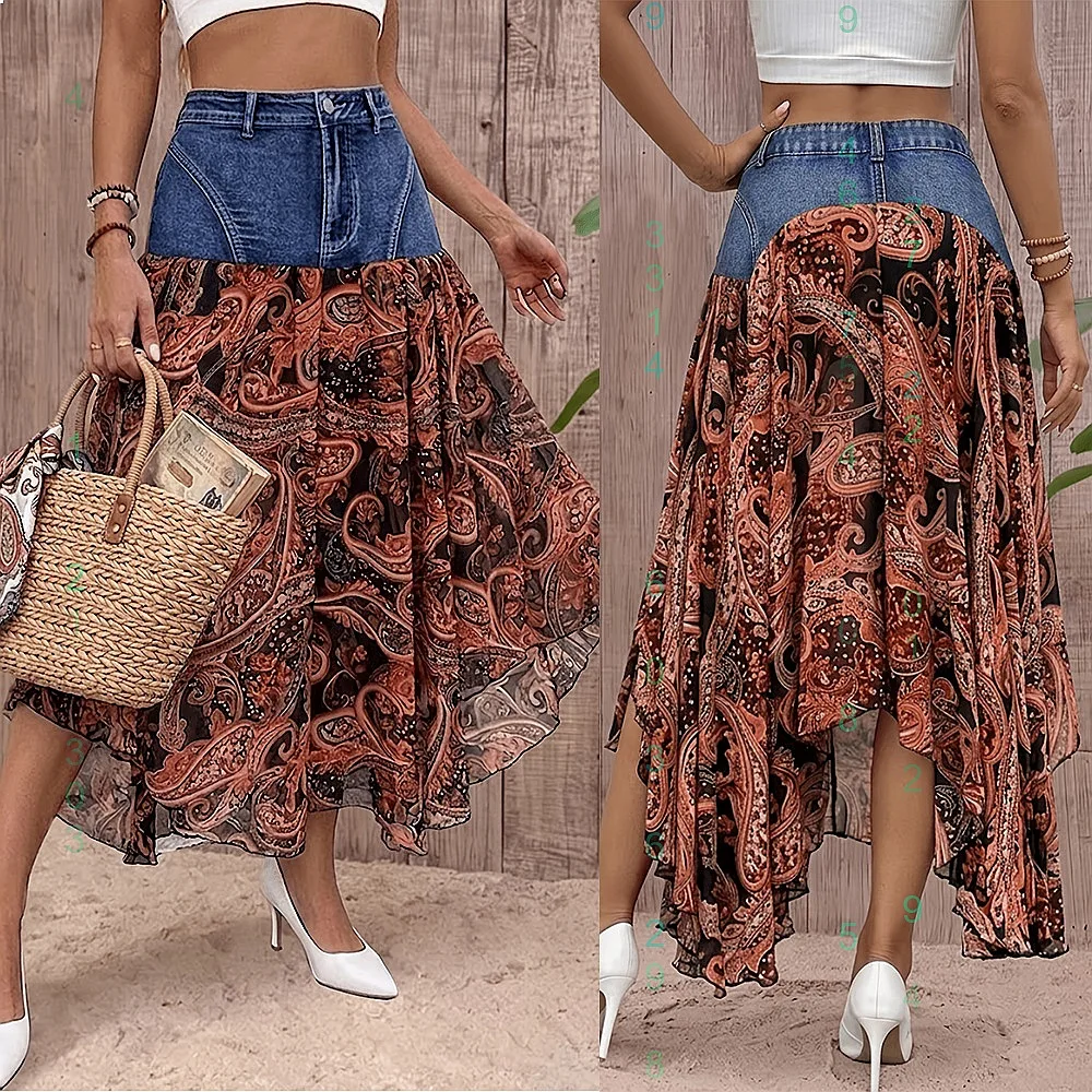 Cross2026 Spring Summer Printed Chiffon Denim Skirt High Waist Irregular A Line Long Skirts
Cross2026 Spring Summer Printed Chiffon Denim Skirt High Waist Irregular A Line Long Skirts