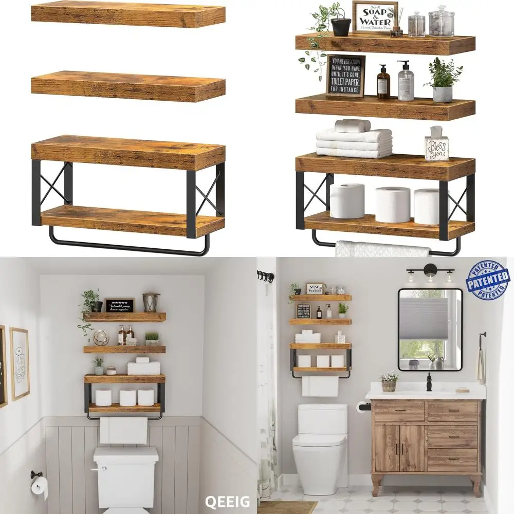 Over Toilet Floating Shelves, 16 Inch Wall Mounted Toilet Paper Storage Set of 3, Rustic Brown
Over Toilet Floating Shelves, 16 Inch Wall Mounted Toilet Paper Storage Set of 3, Rustic Brown