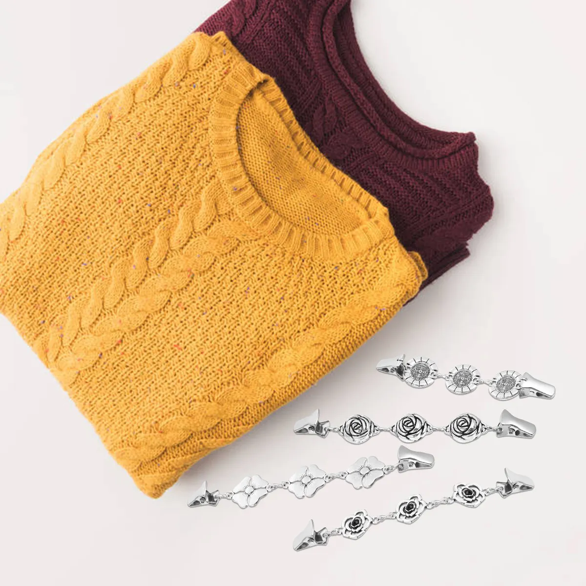 4Pcs Chic Alloy Sweater Cardigan Clips Durable Clothes Accessory Multiple Styles Sweater Clips Shawl Pins Clothes Accessory
4Pcs Chic Alloy Sweater Cardigan Clips Durable Clothes Accessory Multiple Styles Sweater Clips Shawl Pins Clothes Accessory