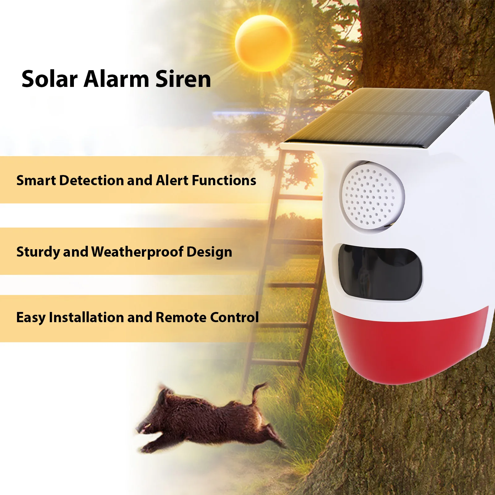 Solar Alarm Siren with Motion Sensor 120dB Loud Sound Outdoor Indoor Security Alarm Wireless Solar Powered Infrared Detector
Solar Alarm Siren with Motion Sensor 120dB Loud Sound Outdoor Indoor Security Alarm Wireless Solar Powered Infrared Detector