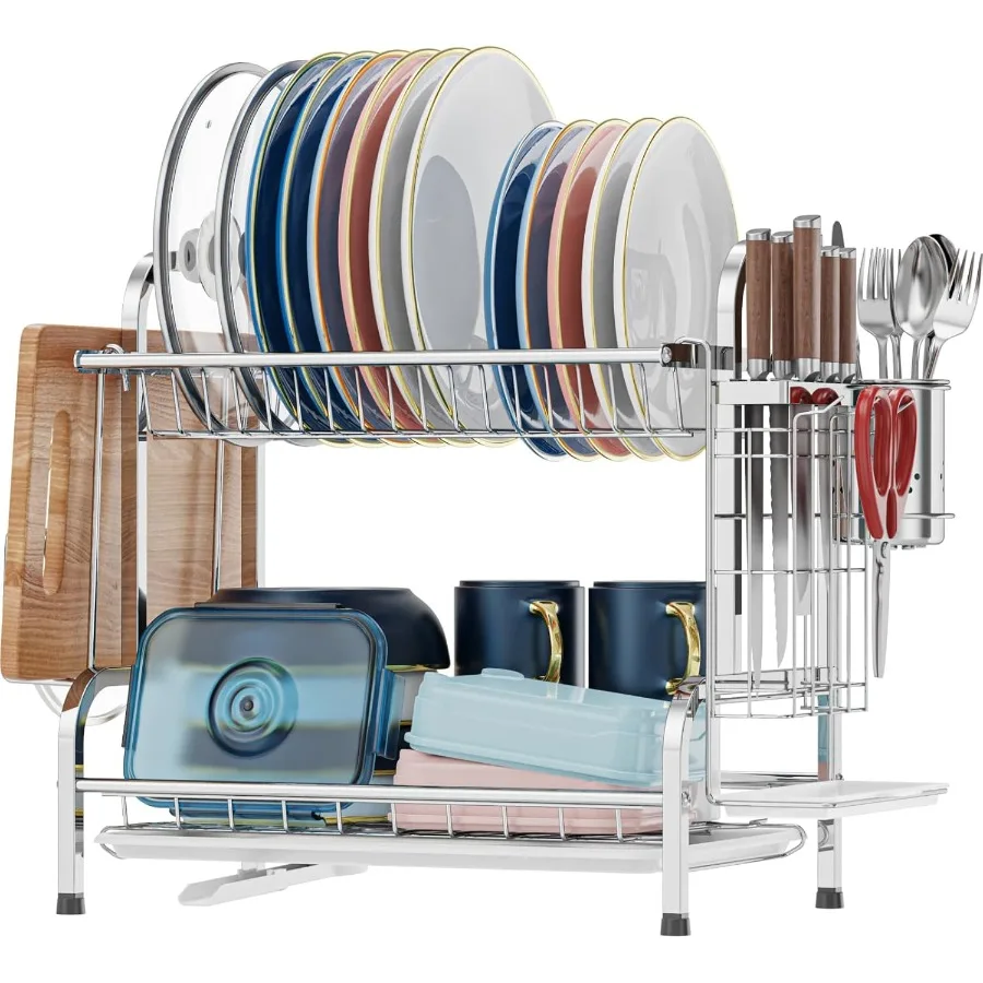 2 Tier Dish Drying Rack Stainless Steel Dish Rack for Kitchen Counter with Stainless Steel Utensil Holder and Cutting Board Hol
2 Tier Dish Drying Rack Stainless Steel Dish Rack for Kitchen Counter with Stainless Steel Utensil Holder and Cutting Board Hol