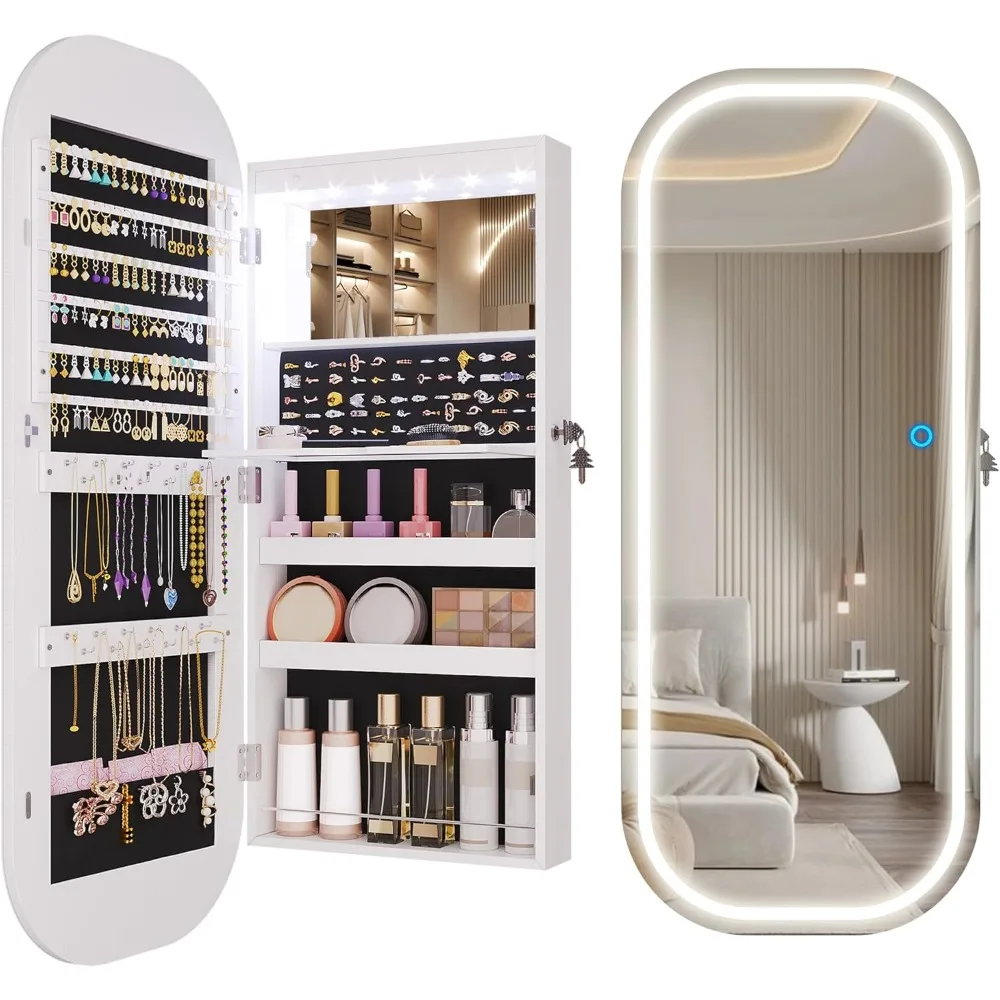 LED Mirror Jewelry Cabinet, Wall/Over Mount Jewelry Armoire Organizer, 16" Wide Rounded Mirror with Storage, Foldable Shelf,
LED Mirror Jewelry Cabinet, Wall/Over Mount Jewelry Armoire Organizer, 16" Wide Rounded Mirror with Storage, Foldable Shelf,