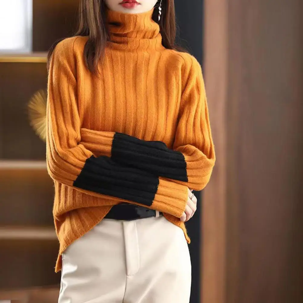 Women's Sweater Loose Turtleneck Sweaters Long Sleeve Knitted Warm Pullover Autumn Winter High Collar Color Patchwork Sweater
Women's Sweater Loose Turtleneck Sweaters Long Sleeve Knitted Warm Pullover Autumn Winter High Collar Color Patchwork Sweater