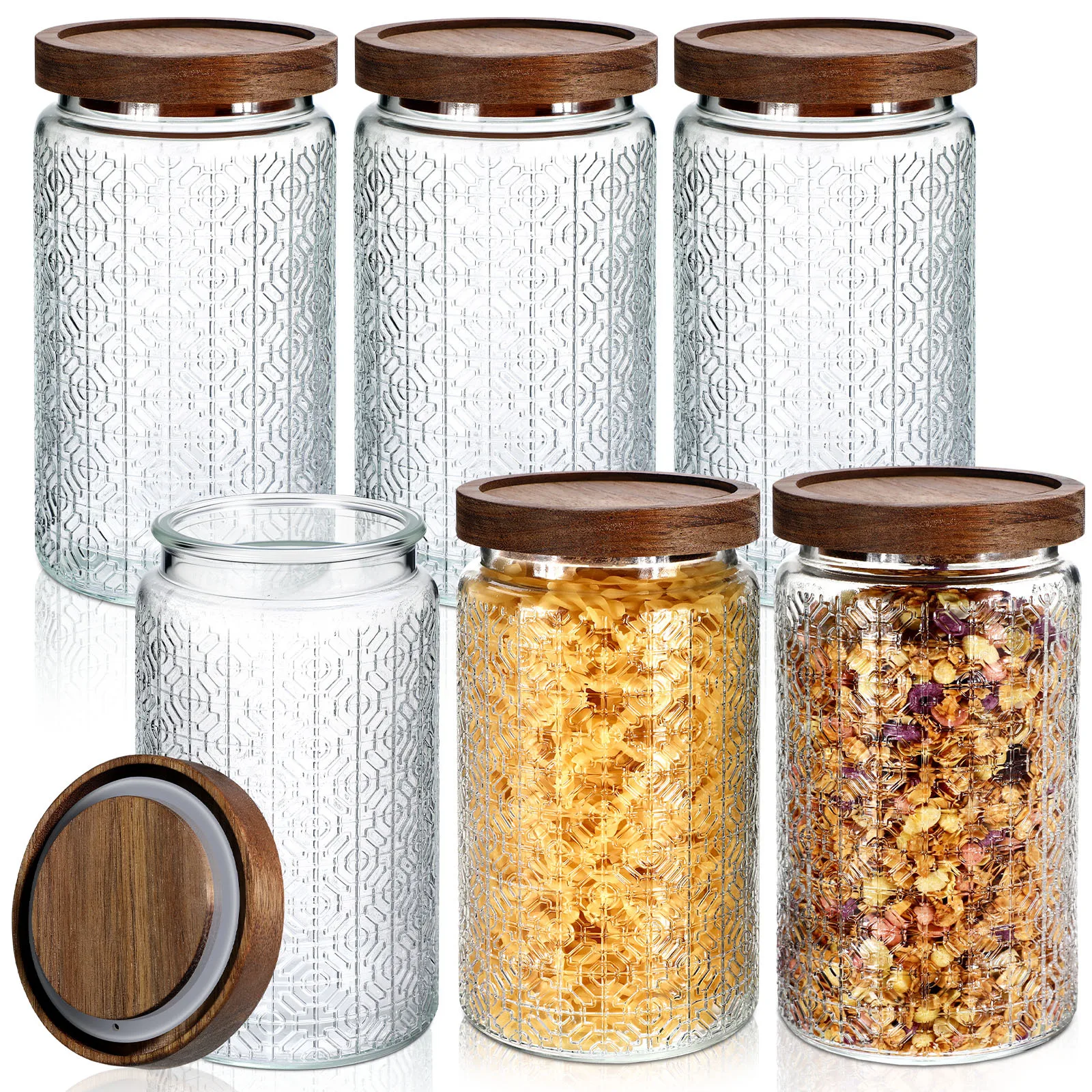 6pcs Vintage Glass Jars 34oz Glass Storage Jars with Lids Window Pattern Airtight Storage Containers for Kitchen Counter, Pantry, Coffee Bean, Grains, Tea, Sugar, Flour, Candy, Oats
6pcs Vintage Glass Jars 34oz Glass Storage Jars with Lids Window Pattern Airtight Storage Containers for Kitchen Counter, Pantry, Coffee Bean, Grains, Tea, Sugar, Flour, Candy, Oats