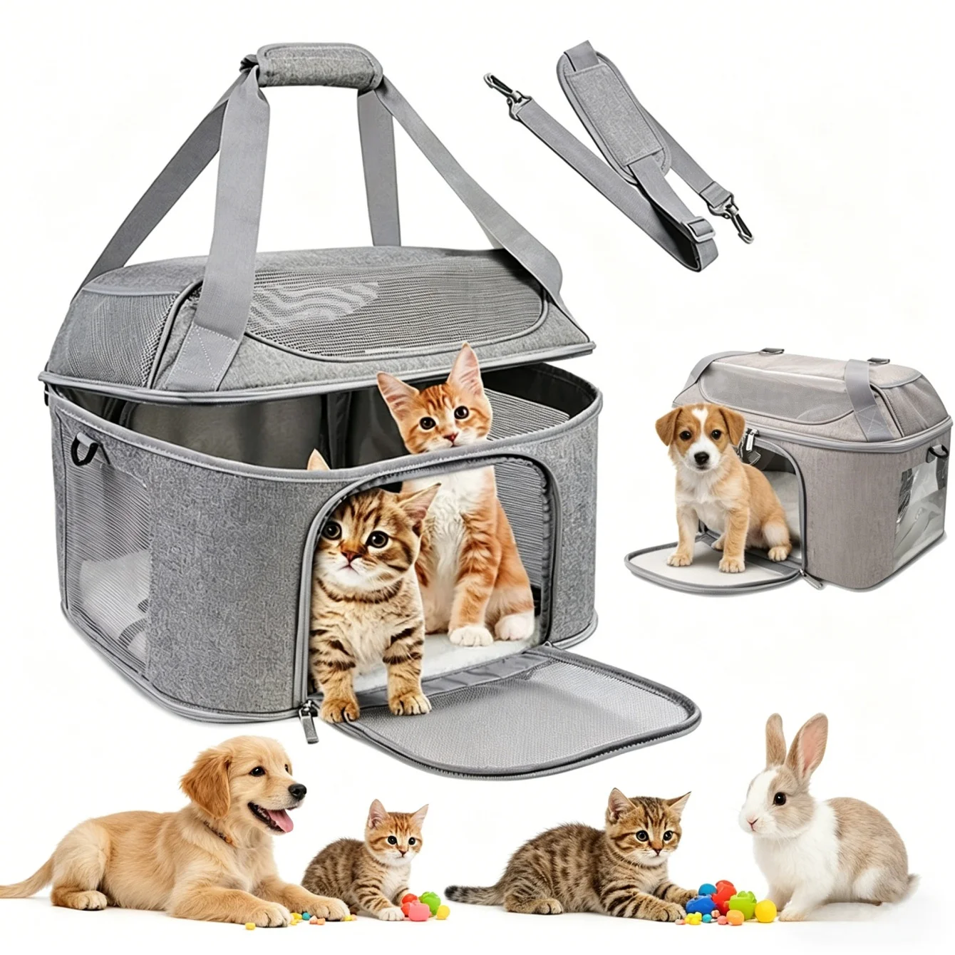 Soft-Sided Cat/Dog/Pet Carrier, Collapsible Pets Travel Carriers for Big Cats/Small Dogs with Shoulder Strap & Removable Mat
Soft-Sided Cat/Dog/Pet Carrier, Collapsible Pets Travel Carriers for Big Cats/Small Dogs with Shoulder Strap & Removable Mat