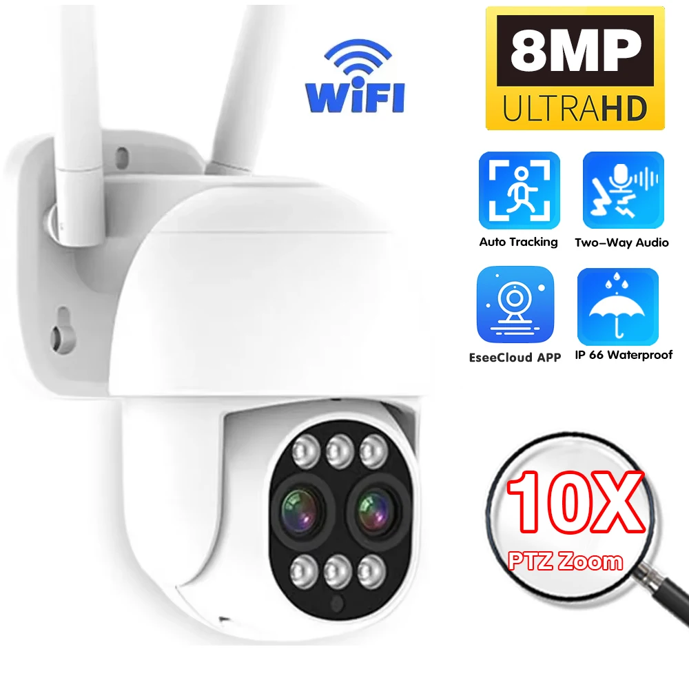 Video Surveillance Camera WIFI 8MP Dual Lens 10X Zoom Outdoor Auto Tracking Two-Way Audio 4K Smart Home PTZ Security IP Camera
Video Surveillance Camera WIFI 8MP Dual Lens 10X Zoom Outdoor Auto Tracking Two-Way Audio 4K Smart Home PTZ Security IP Camera