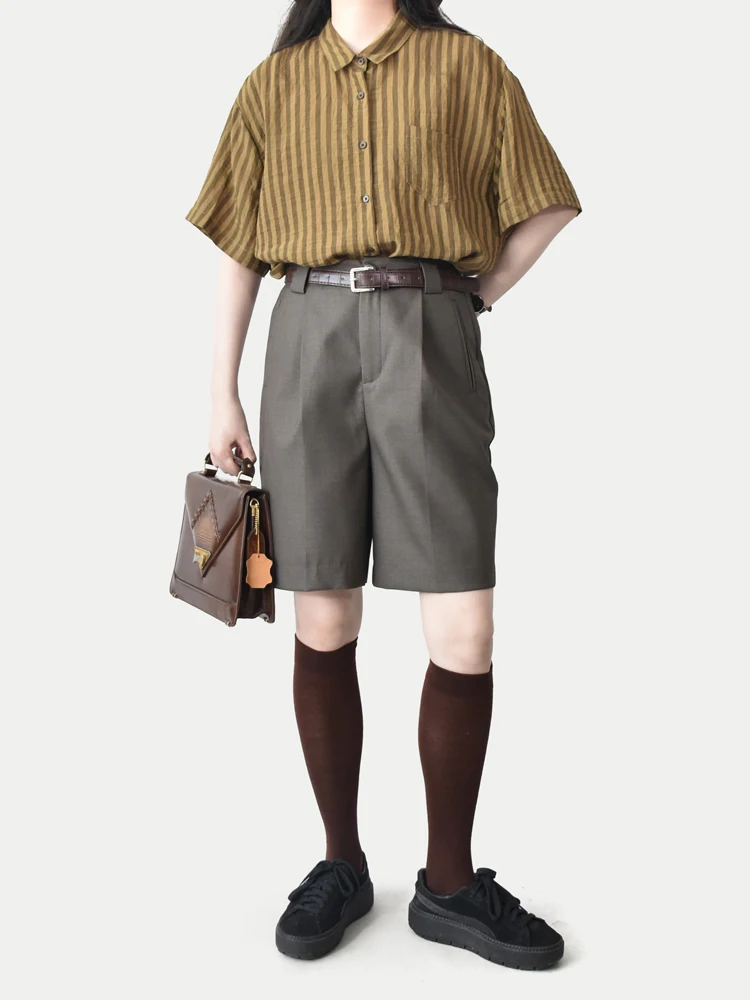 Loose Casual Thin ort Sve irt Yellow Stripe Pattern Turn-down Collar Vintage Artistic Commuting Summer Top for Women
Loose Casual Thin ort Sve irt Yellow Stripe Pattern Turn-down Collar Vintage Artistic Commuting Summer Top for Women