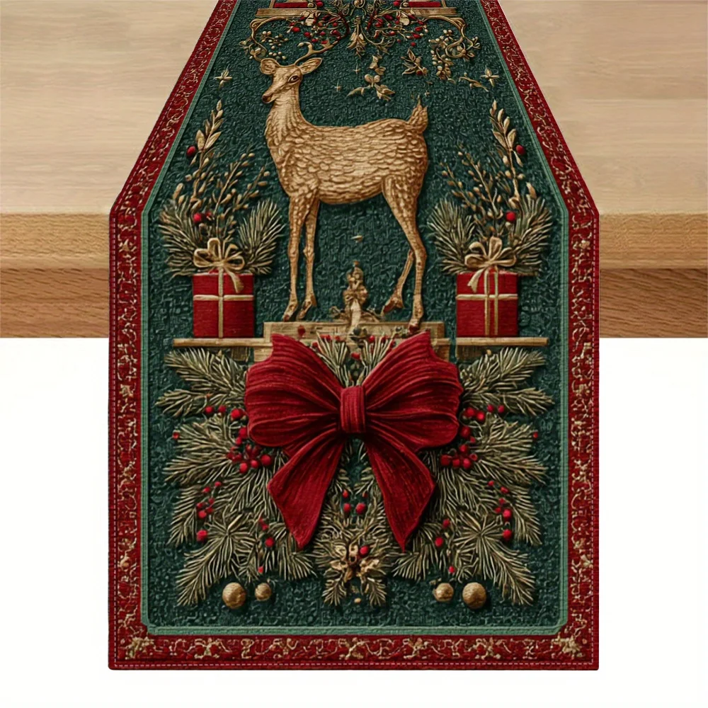 1 шт., винтажная рождественская дорожка для стола - золотой олень и красный бант, 2D плоский принт, лен, многосезонный для декора обеденного стола
1 шт., винтажная рождественская дорожка для стола - золотой олень и красный бант, 2D плоский принт, лен, многосезонный для декора обеденного стола
