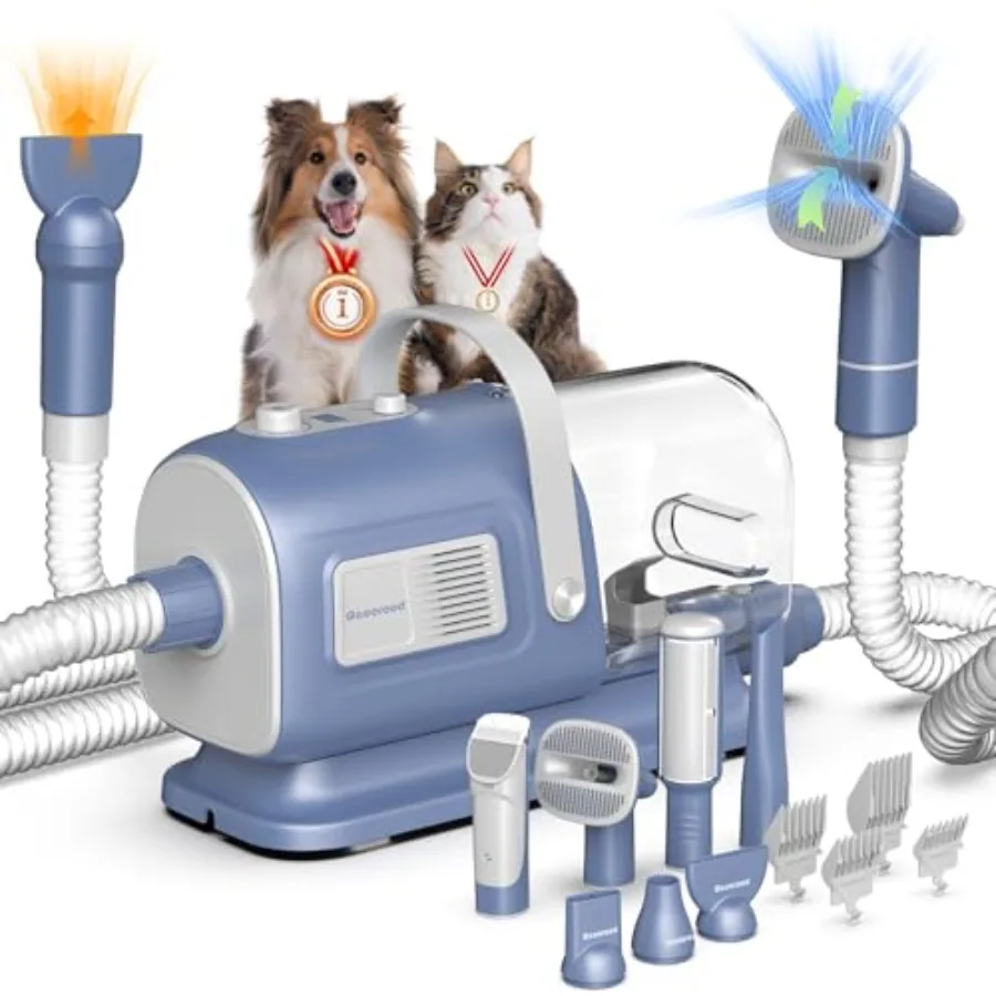 7 in 1 Dog Grooming Vacuum and Dryer Kit with Clippers for Pet Hair Shedding Brush Remover Tools at Home Blue Grey
7 in 1 Dog Grooming Vacuum and Dryer Kit with Clippers for Pet Hair Shedding Brush Remover Tools at Home Blue Grey