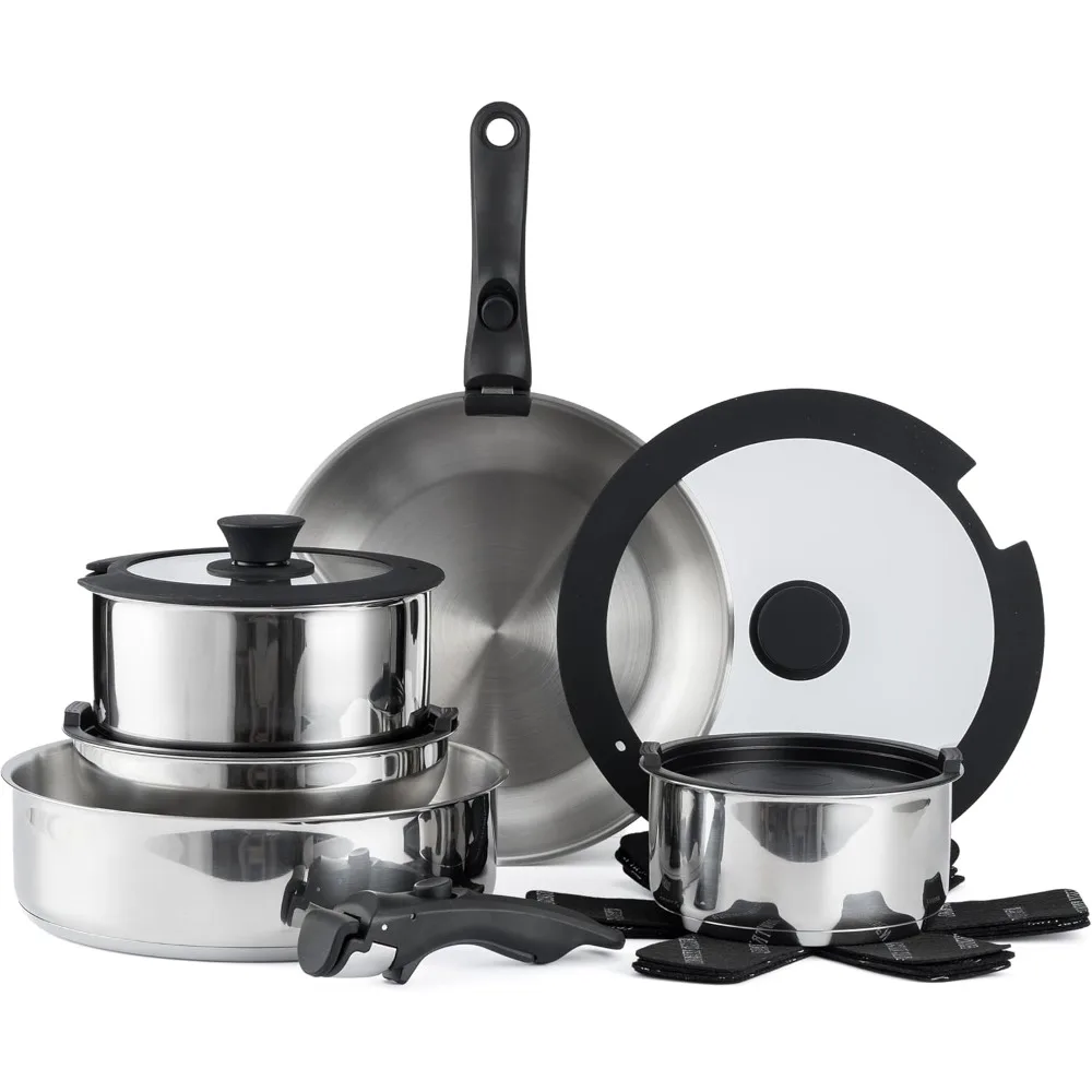 Cookware Set with Removable Handle, Oven & RV Safe Pots and Pans Set, Stainless Steel, Original
Cookware Set with Removable Handle, Oven & RV Safe Pots and Pans Set, Stainless Steel, Original