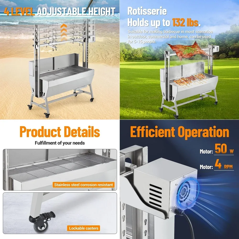 Steel Rotisserie Grill with Back Cover Guard, 25W Motor Small Pig Whole Lamb Rotisserie Roaster, 37 132LBS BBQ Charcoal Rotisse
Steel Rotisserie Grill with Back Cover Guard, 25W Motor Small Pig Whole Lamb Rotisserie Roaster, 37 132LBS BBQ Charcoal Rotisse