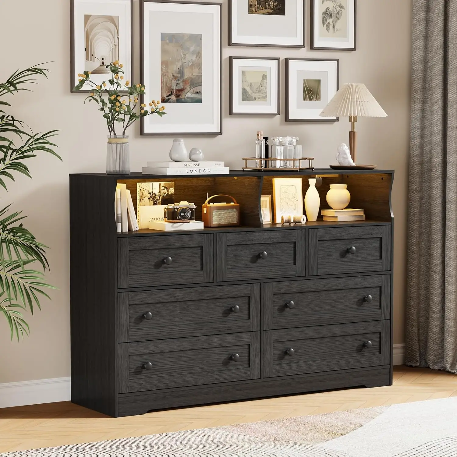 7 Drawer Dresser for Bedroom with LED Lights, Wooden Chest of Drawers with 2 Open Compartments and
7 Drawer Dresser for Bedroom with LED Lights, Wooden Chest of Drawers with 2 Open Compartments and